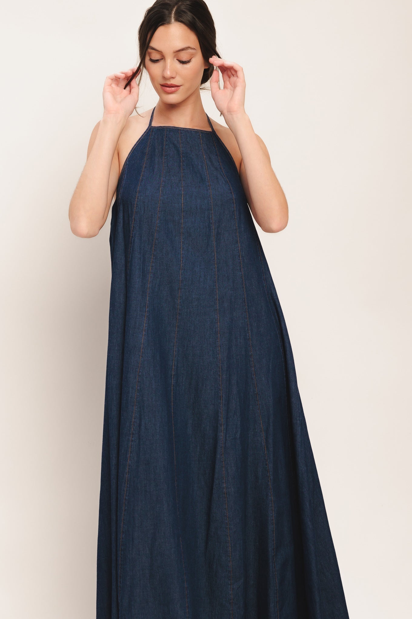 QUIET STATEMENT DENIM MIDI DRESS